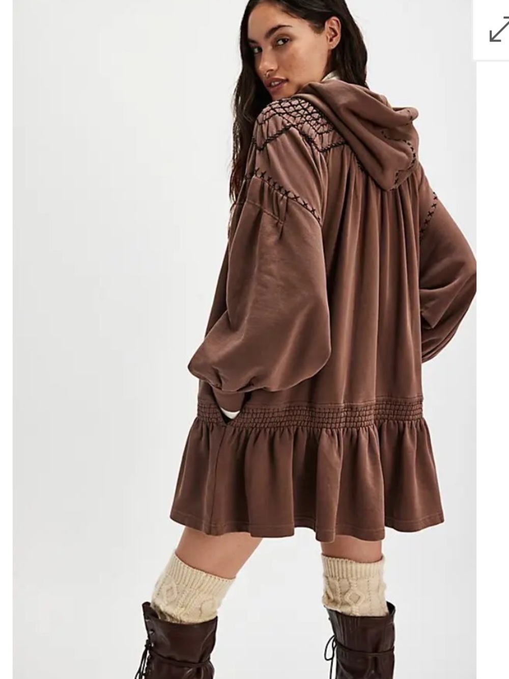 Free People Marty Smocked Hooded Dress/Tunic NWOT - Picture 2 of 13
